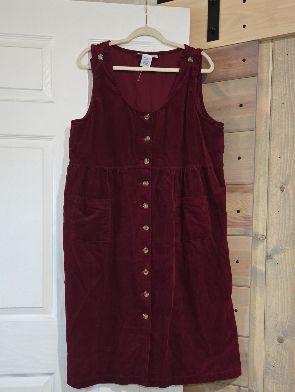 Two Twenty Collection Sleeveless Button-Front Corduroy Dress in Burgundy